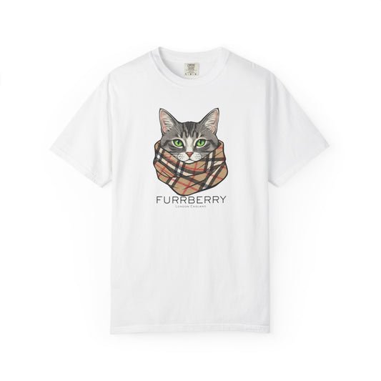 Furrberry Cat Tee - Parody Cat Wearing Plaid Scarf Graphic T-Shirt