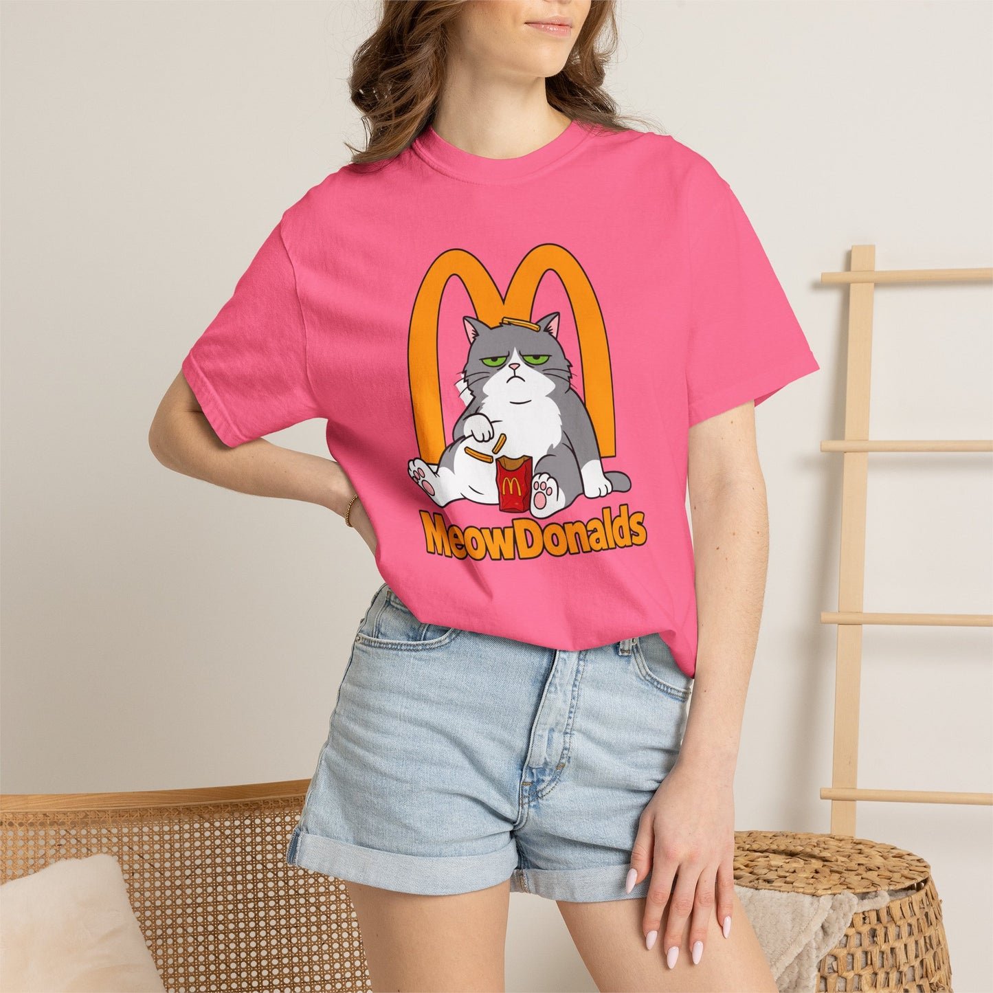 Grumpy Cat Eating Fries T-shirt | Funny Fast Food Parody Tee