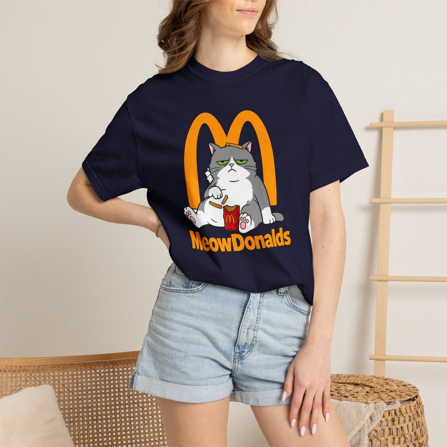 Grumpy Cat Eating Fries T-shirt | Funny Fast Food Parody Tee