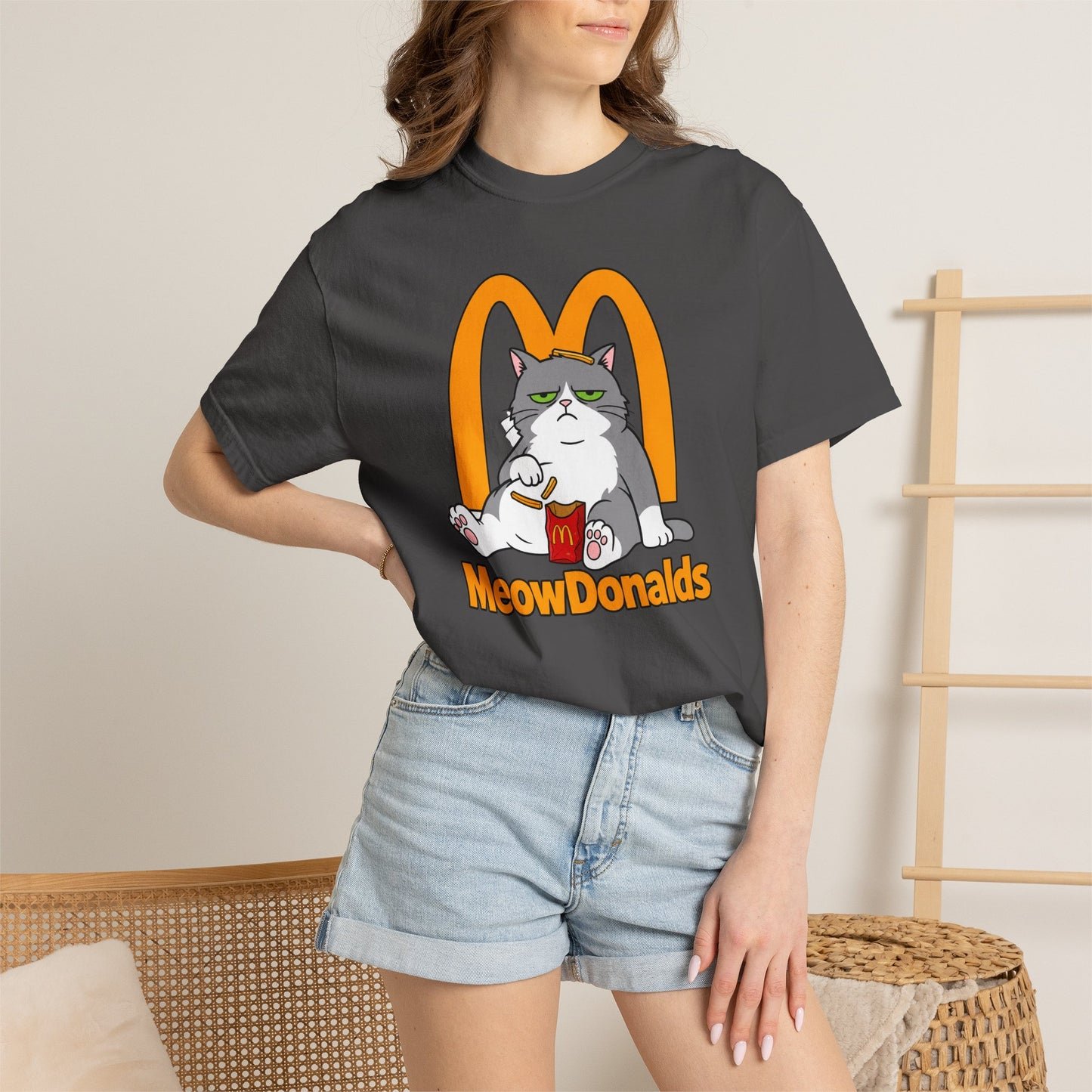 Grumpy Cat Eating Fries T-shirt | Funny Fast Food Parody Tee