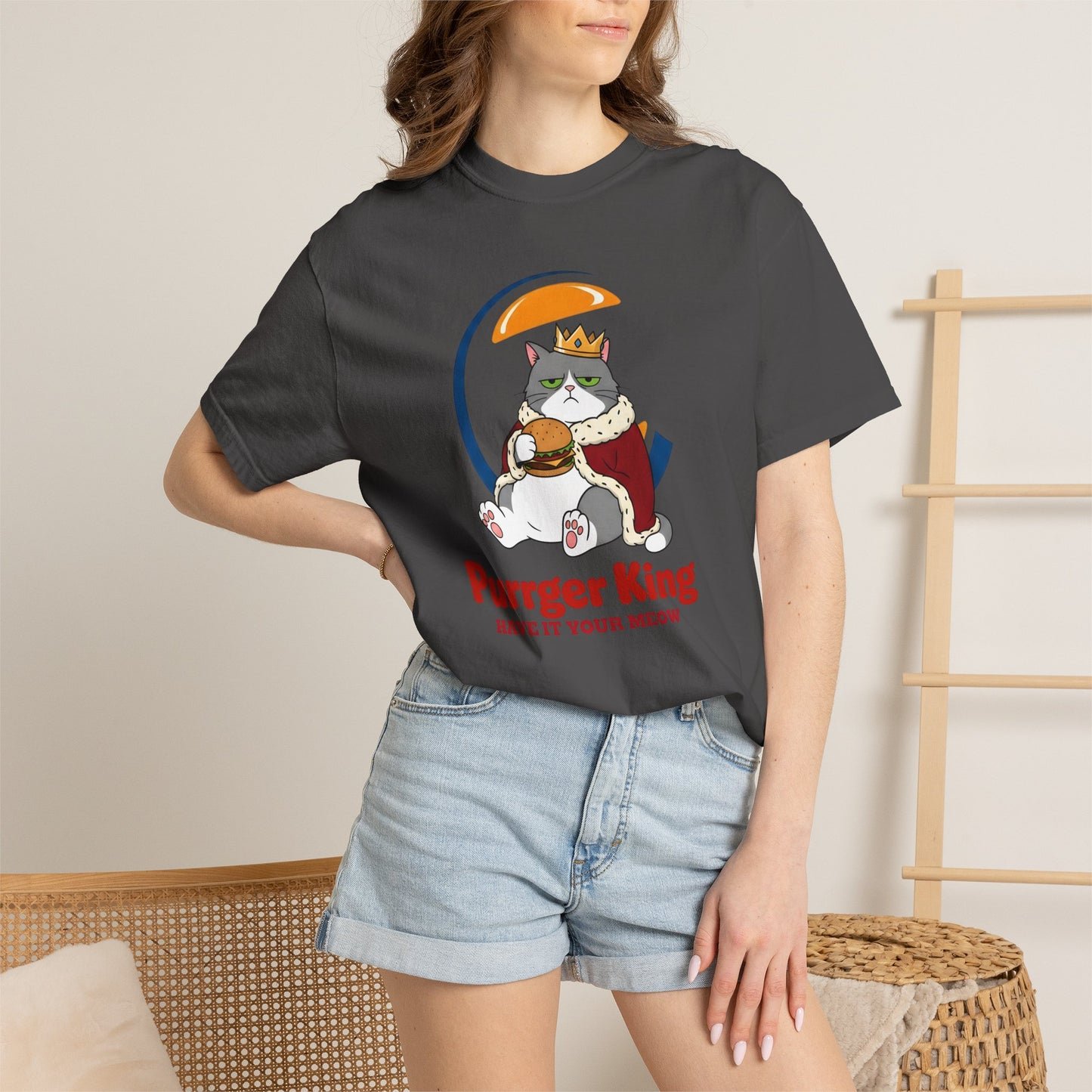 Purrger King Parody T-Shirt  'Have It Your Meow' Cat Royalty Graphic Tee
